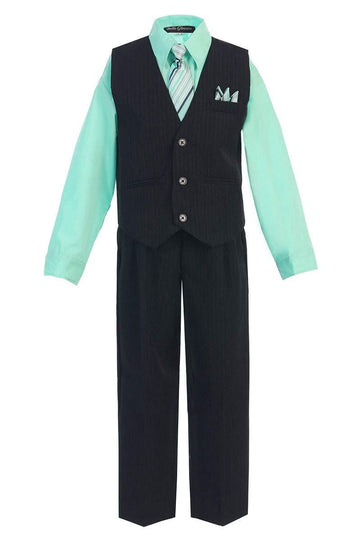 Igirldress Baby Boys' And Special Occasion Pinstripe Vest Set Black/Hawaiian Blue 3-6Mos