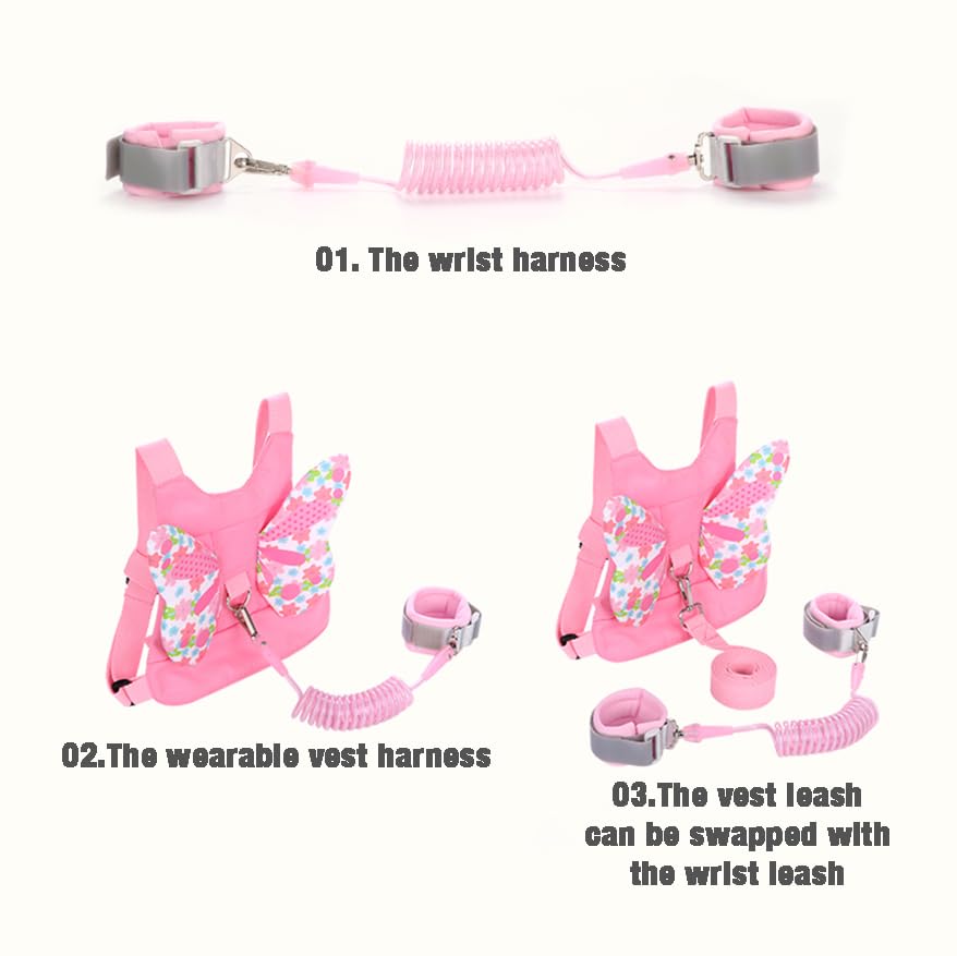 Pandaear Toddler Leash Harness And Anti Lost Wrist Link, 3 In 1 Kids Safety Harnesses With Leash, Child Anti-Lost Leash Walking