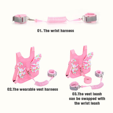 Pandaear Toddler Leash Harness And Anti Lost Wrist Link, 3 In 1 Kids Safety Harnesses With Leash, Child Anti-Lost Leash Walking