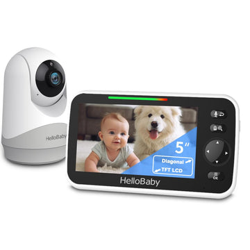 Hellobaby Monitor With Camera And Audio, 5'' Screen With 16-Hour Video Streaming, Remote Pan-Tilt-Zoom Camera, Two-Way Talk, Vox