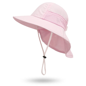 Muryobao Toddler Kids Baby Girls Boys Sun Hat Summer Upf 50+ Uv Protection Caps Wide Brim Neck Flap Beach Play Fishing Hats Pink
