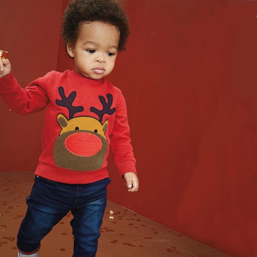 Retsugo Kids Ugly Christmas Sweater Reindeer Pullover Toddler Boy Christmas Outfit Winter Warm Fleece Elk Holiday Sweatshirt 3T/