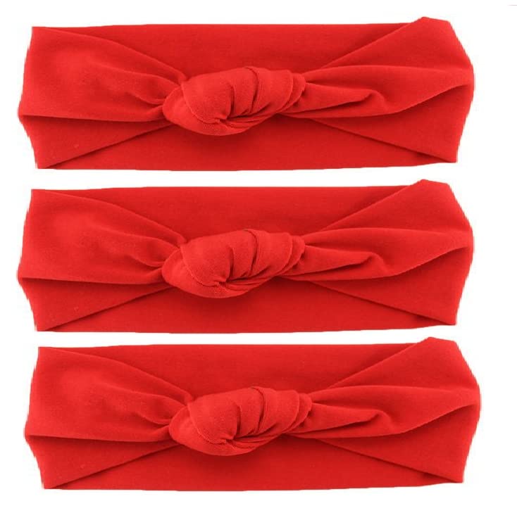 Ghelonadi Baby Girls Headbands Hair Elastics Bands For Baby Girls Newborn Infant Toddlers Kids Set Of 3 (Red)