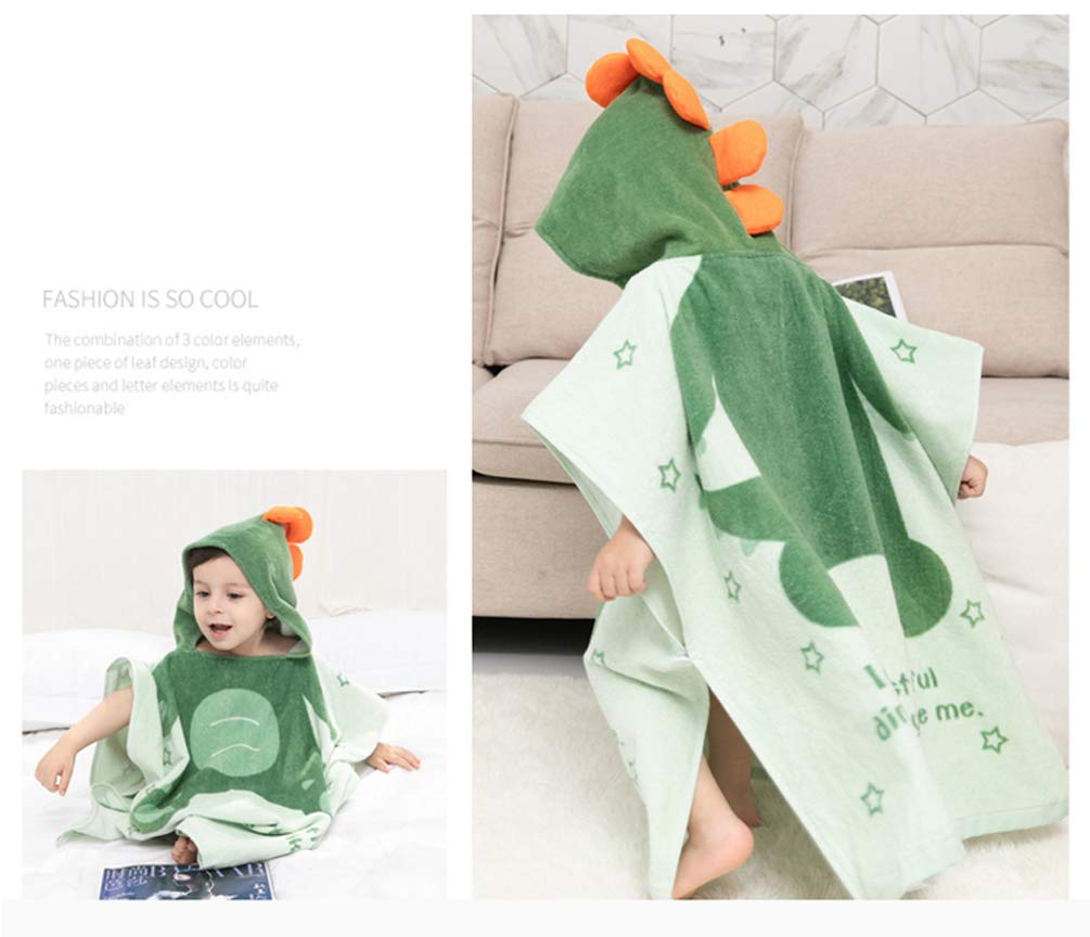 Tonwhar Kids Bath/Pool/Beach Hooded Poncho Towel-Cartoon Animal Pattern Cotton Beach Towel For Baby And Kids (Army Green Dinosau