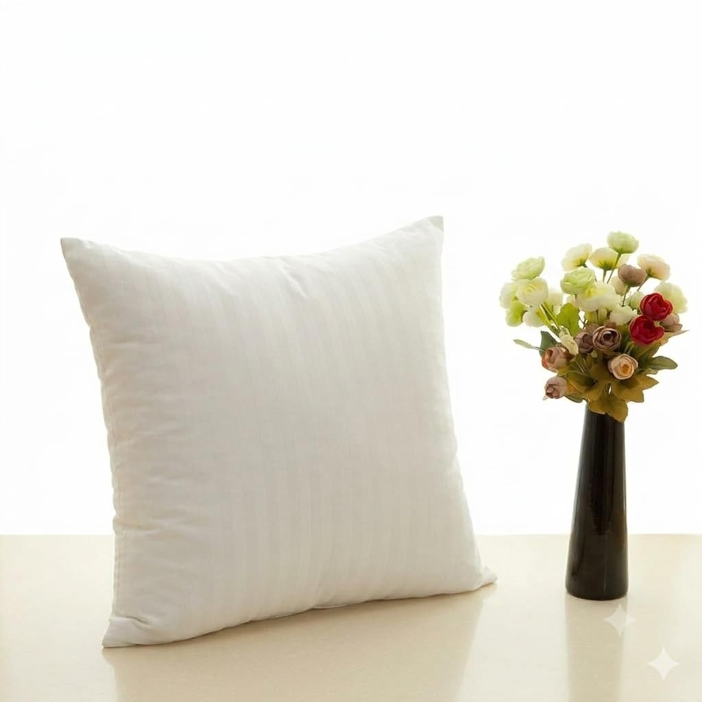 SKIVE India Microfiber Filling Satin Stripe Fabric Filler Cushion (16 X 16 ; White) Set of 1