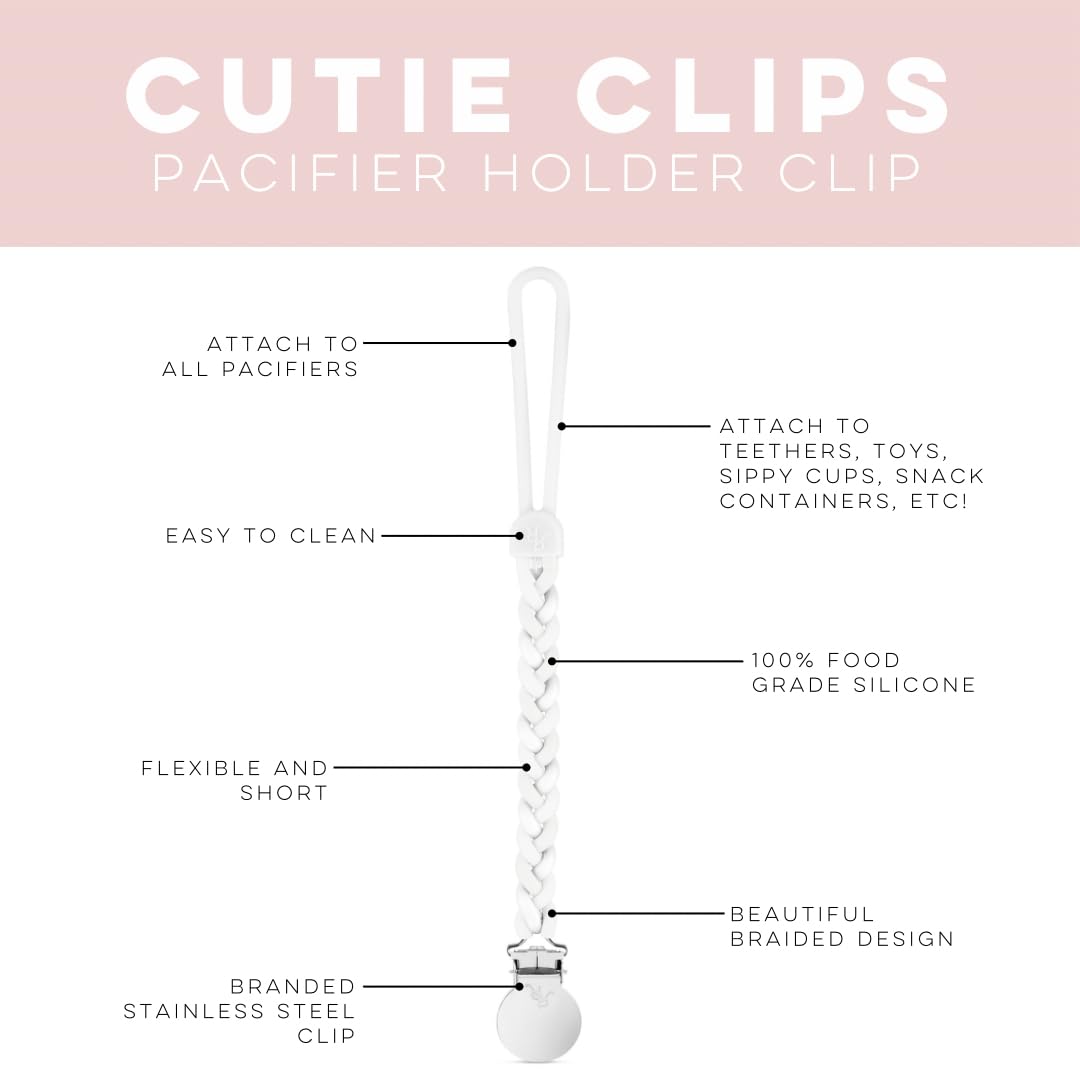 Ryan & Rose Cutie Clip Braiden Pacifier Clip - Braided Silicone (White)