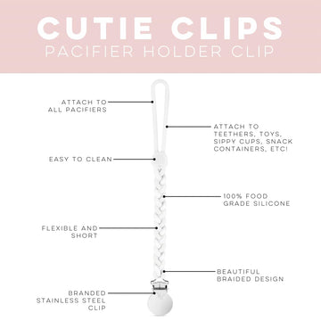 Ryan & Rose Cutie Clip Braiden Pacifier Clip - Braided Silicone (White)