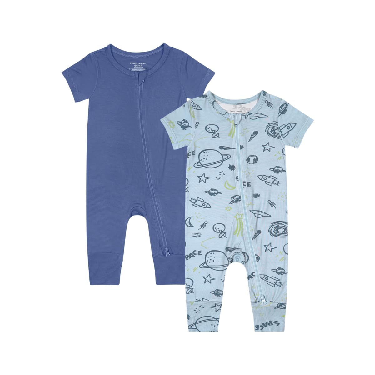 Teach Leanbh Baby Boys Girls 2 Pack Bamboo Viscose Pajamas 2 Way Zipper Short Sleeve Romper Jumpsuit Sleep And Play (6-12 Months