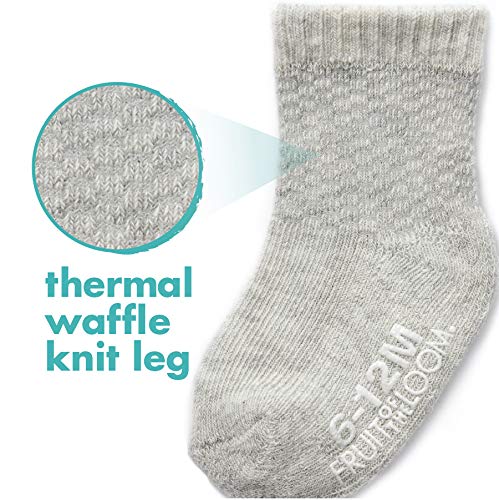 Fruit Of The Loom Baby 6-Pack All Weather Crew-Length Socks, Mesh & Thermal Stretch - Unisex, Girls, Boys (6-12 Months, Grey)