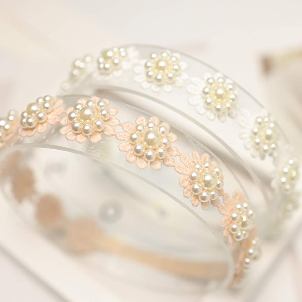 Asufegucd Baby Toddler Elastic Chiffon Flower Headbands Princess Girls Hand Sewing Beads Flower Headwear Nylon (Ashxt2610)