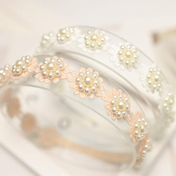 Asufegucd Baby Toddler Elastic Chiffon Flower Headbands Princess Girls Hand Sewing Beads Flower Headwear Nylon (Ashxt2610)