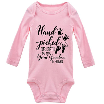 Hand Picked For Earth By My Great Grandma In Heaven Newborn Universal Short Sleeve Bodysuits, 1Pink, 6 Months, 1Pink, 6 Months