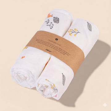 Haber Traditional Baby Muslin Bath Towel Organic Indian Cotton 4 Layer, Eco-Conscious & Safe Printed Muslin Cloth Towels (70X100