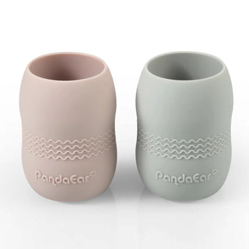 Pandaear (2 Pack 100% Tiny Silicone Drinking Training Cup For Baby And Toddler (Pink/Grey)