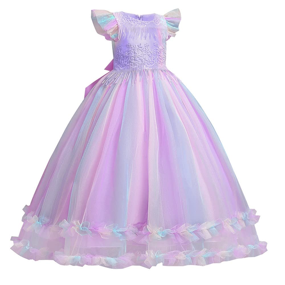 Hoizosg Rainbow Tulle Dress Girls Unicorn Birthday Princess Party Prom Halloween Christmas Dance Ball Gown W/Headband Purple 4-5