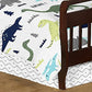Navy Blue And Green Modern Dinosaur Boys Or Girls 5 Piece Toddler Bedding Comforter Sheet Set