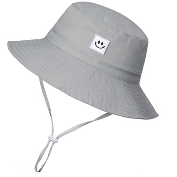 Baby Sun Hat Toddler Bucket Hat For Boys 2-7 Years Smile Face Grey