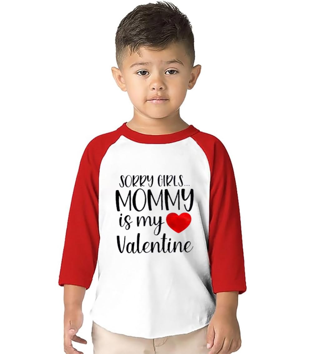 Future Ladies Man Current Mama'S Boy Raglan T-Shirt Toddler Boy Valentine'S Day 3/4 Sleeve Top Spring Cotton Outfit (1-2T, Red3)