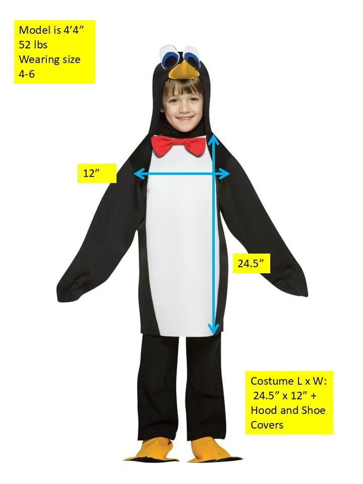 Rasta Imposta Lightweight Penguin Costume, Black and White, Child Size 4-6X