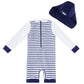 Infant Swimsuit Boy One Piece Rashguard With Hat Upf 50+ Sun Protection ,Blue Stripes,0-3 Months