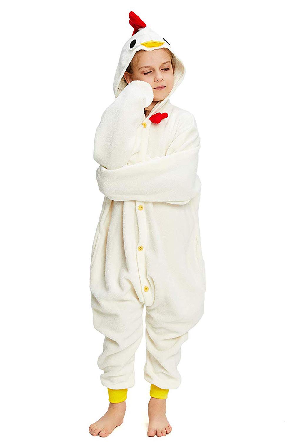 CANASOUR Chicken Onesie Kids Animal Rooster Farm Halloween Cosplay Costume for 8-10 Years Girls Unisex Outfuit One Piece Hooded 