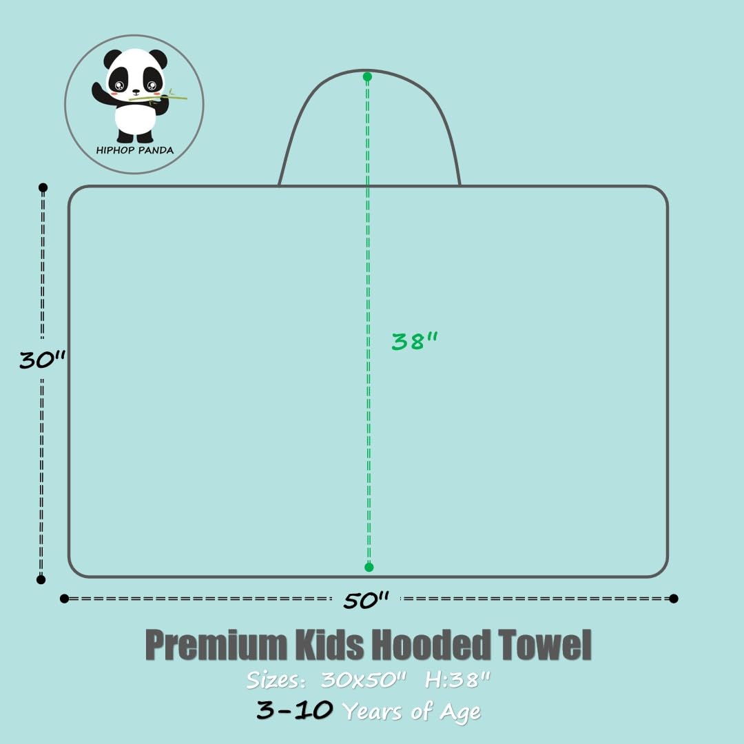Hiphop Panda Hooded Towel For Kids - Viscose Derived From Bamboo, 30 X 50 Inch Large Size For 3-10 Yrs - Premium Kids Bath Towel