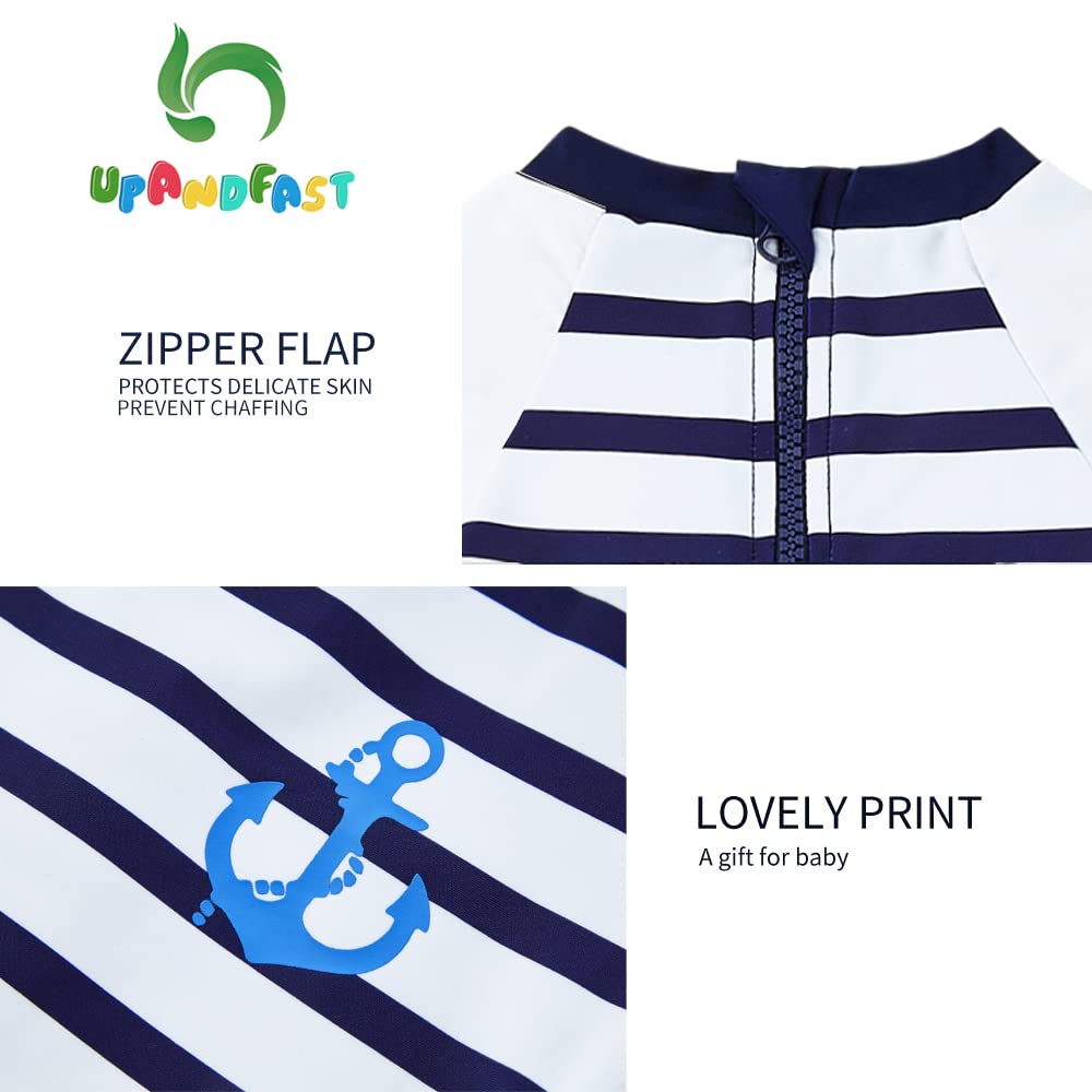 Upandfast Baby/Toddler One Piece Zip Sunsuits With Sun Hat Upf 50+ Sun Protection Infant Beach Swimsuit (White, 9-12 Months)