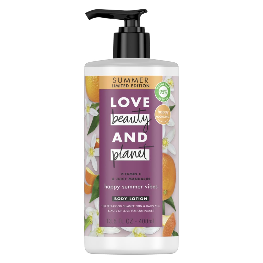 Love Beauty And Planet Happy Summer Vibes Body Lotion Vitamin C & Juicy Mandarin, Natural Ingredients, Plant-Based Moisturizers,