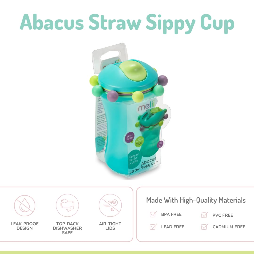 Melii Abacus Straw Sippy Cup 11.5 Oz Toddler And Baby (Blue 1 Pack)