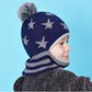 Baby Winter Hat Scarf Mitten Set, Unisex Infant Toddler Kids Hat Scarf (Navy+Grey Stars, 2-5T)