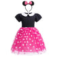 Dressy Daisy Little Girls Polka Dots Fancy Dress Up Halloween Costume Birthday Party Outfit with Mouse Ears Headband Size 6-7, H