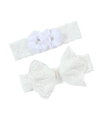 Baby Girls Lace Headband With Double Chiffon Flowers Pearl Hairband Headwrap Ja68 (21-White)