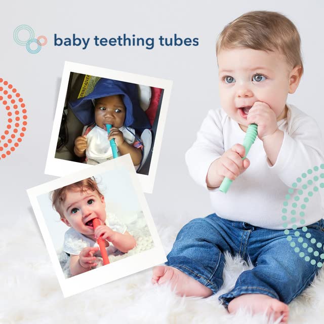 Baby Teething Tubes - Made in The USA Baby Teething Toys - Soft & Durable Infant Toys and Toddler Silicone Teether - 7 Inches, O