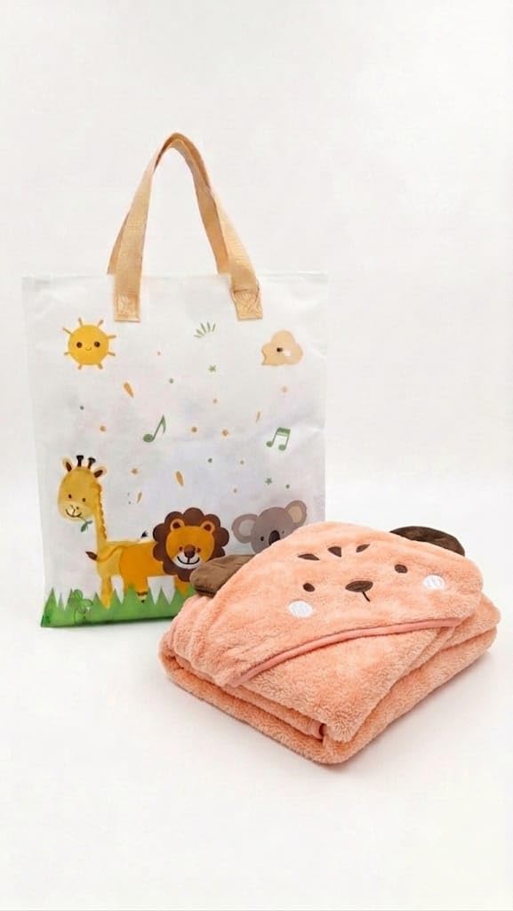 Babyholic Baby Hooded Bath Towel, Bear Design, Soft Terry Cotton, Newborn to 24 Months (Peach)