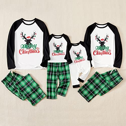 Iffei Matching Family Pajamas Sets Christmas Pj'S Merry Christmas Reindeer Print Top And Plaid Bottom Sleepwear Jammies 9-12Mont