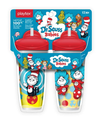 Playtex Baby Sipsters Stage 3 Straw Cups, Dr. Seuss Cat In The Hat 3D Graphics, 9 Oz, 2 Count - Spill-Proof, Leak-Proof, And Ins