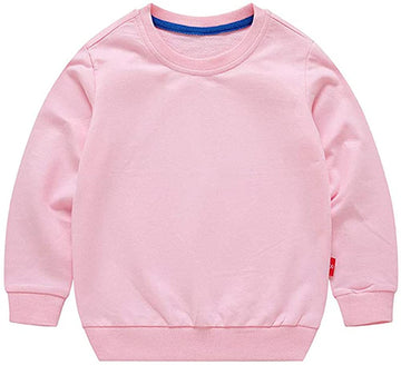 Haxico Unisex Kids Solid Cotton Thin Pullover Sweatshirt T-Shirt Toddler Baby Crewneck Long Sleeve Tshirts Tops Blouse Pink, 2T