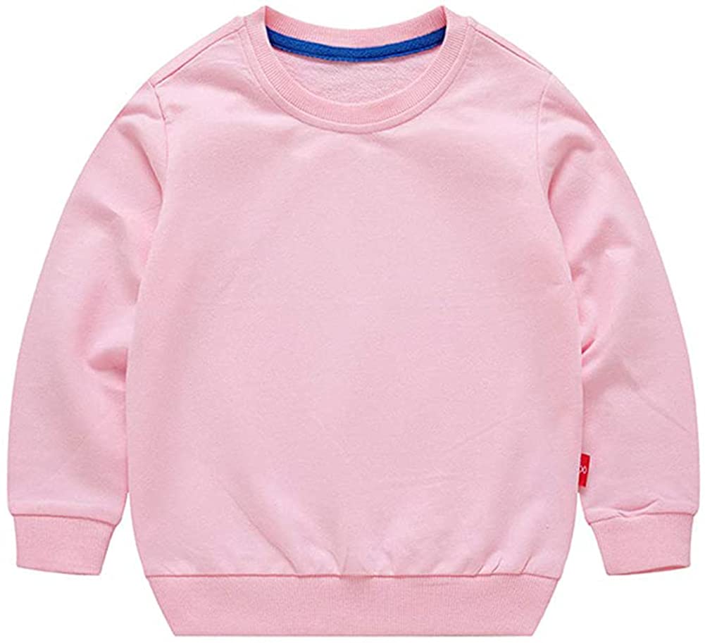 Haxico Unisex Kids Solid Cotton Thin Pullover Sweatshirt T-Shirt Toddler Baby Crewneck Long Sleeve Tshirts Tops Blouse Pink