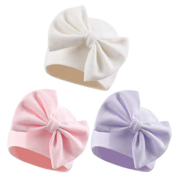 Newborn Baby Girl Hat Cotton Baby Bow Beanie Spring Infant Hats For Girls 0-6Months (Whitepinkpurple, Preemie)