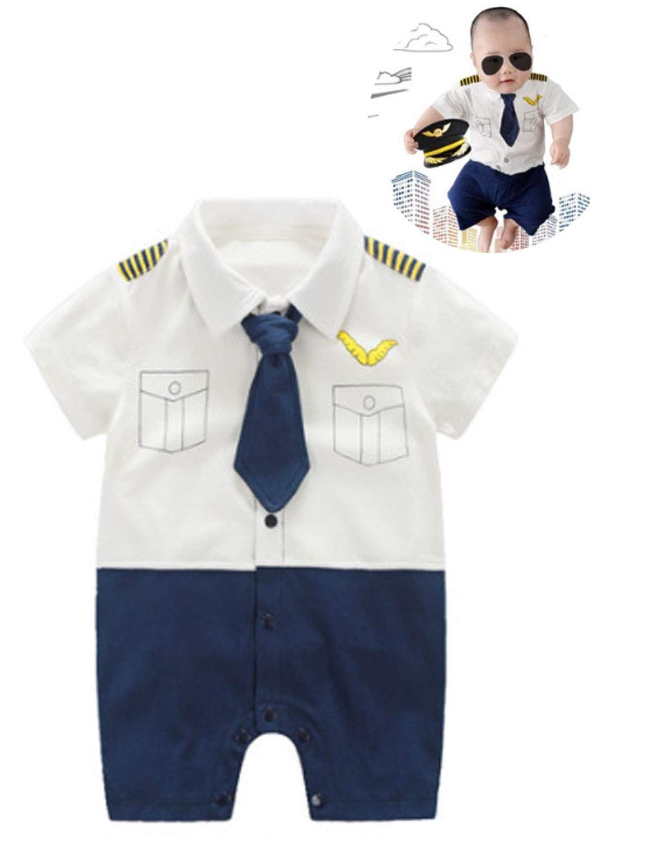 Fancybaby Baby Pilot Boys Halloween Uniform Cosplay Romper Costume Outfit (9 To 12 Months, Short Sleeves)