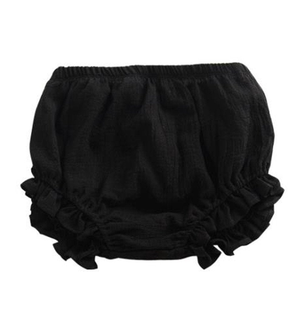 Looly Newborn Toddler Kids Cotton Linen Ruffle Bloomer Shorts Diaper Cover 0-2T(100,A-Black)