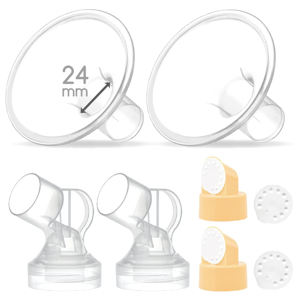 Maymom Pump Parts 2X Detachable Breastshield (24mm) with Valve Membrane and Maymom Connector,Compatible with Medela Breast Pump 