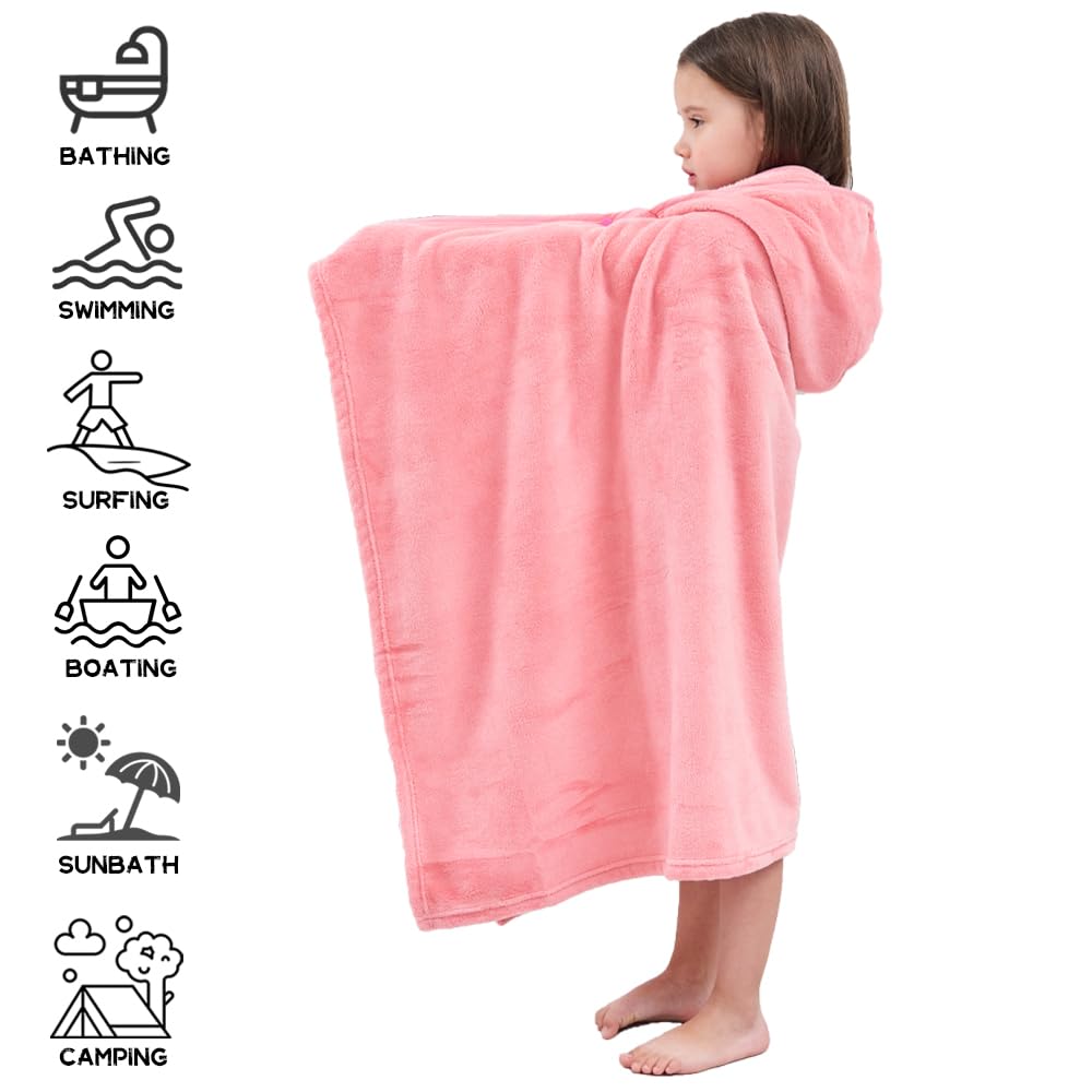 Hiturbo Kids Hooded Fleece Towel: Soft Plush Pool Beach Towel Wrap - 50'X30' Toddler Bath Blanket For Boys Girls 3-12 Years (P