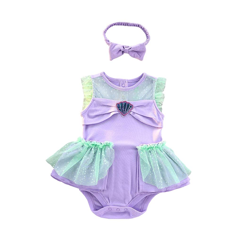 Dressy Daisy Baby Girls Princess Mermaid Dress Onesie Bodysuit Romper Halloween Costume With Headband Size 9-12 Months Purple 21
