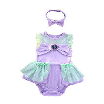 Dressy Daisy Baby Girls Princess Mermaid Dress Onesie Bodysuit Romper Halloween Costume With Headband Size 3-6 Months Purple 214