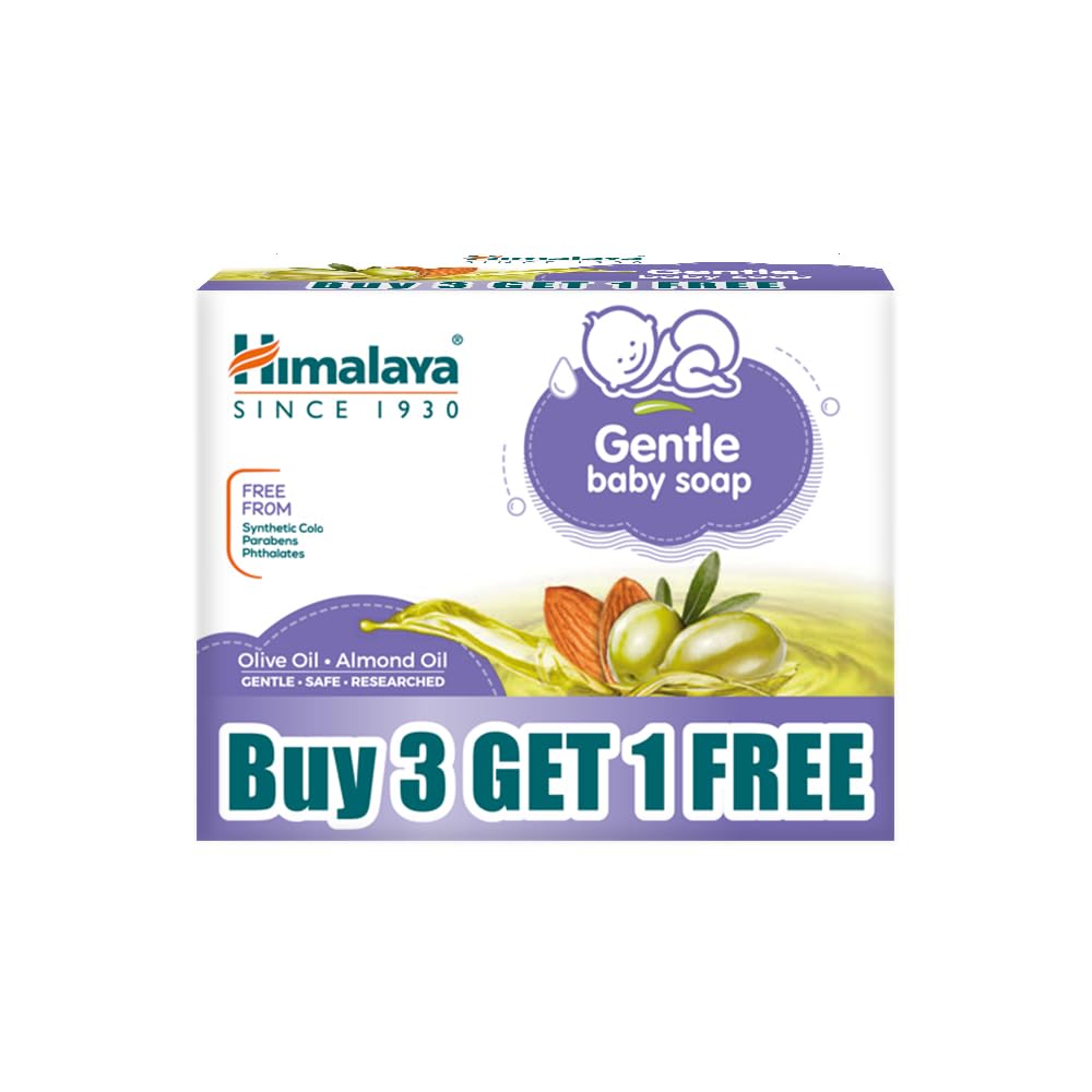 Himalaya Gentle Baby Soap 125G  Pack Of 4, B3G1 | With Olive Oil And Almond Oil | Gentle Cleansing For Delicate Skin | Gentle.S