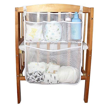 QGT Baby Crib Mesh Storage Bag with Buckles, Size: 50x60cm(White) (Color : White)