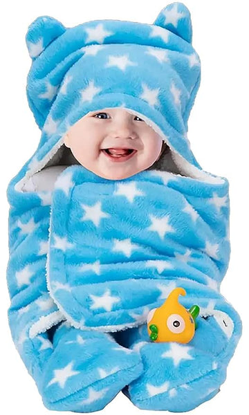 Mount New Born Baby Blanket | Soft Hooded Baby Blanket, Star Print Blanket | Unisex Newborn Wrapped | 04 Month | Warm & Breatha