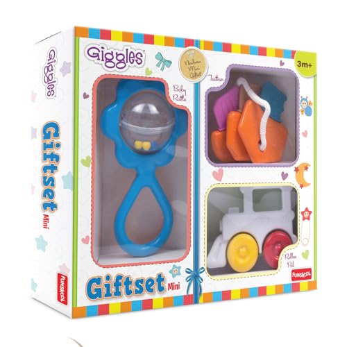 Funskool Giggles  Gift Set Mini, Multicolour Baby Toy Gift Set for New Born, Rattle,Teether,Vehicle, 6 Months & Above, Infant T