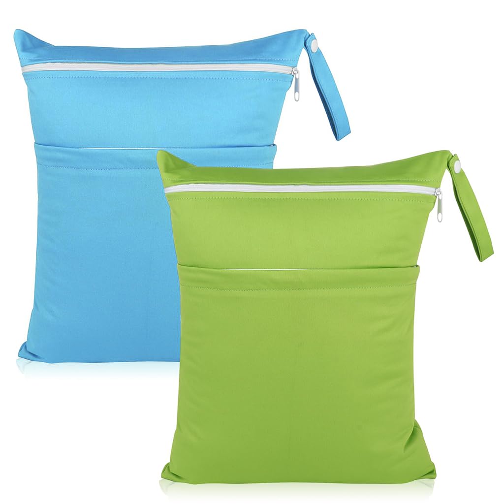 SNOWIE SOFT Baby Diapers Storage Pouches 2pcs Double Layer Zipper Diaper Storage Bag TPU Waterproof Utility Bag with Hand Strap 
